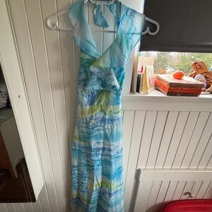 Elegant Blue and Green Nautical Maxi Dress